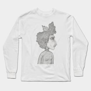 Birdie, Original Puddle Art Character Pencil Sketch. Long Sleeve T-Shirt